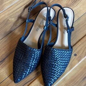 Bella Vita Black Woven Slingback Loafers